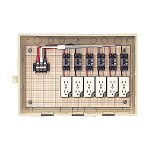 ###未来工業 【C15-6CTBT】ベージュ 屋外電力用仮設ボックス (漏電しゃ断器・コンセント内蔵) 透明蓋 15mA 350×530×180 受注生産