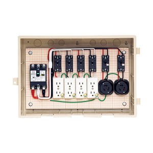 未来工業 【15-42HC5】ベージュ 屋外電力用仮設ボックス (漏電しゃ断器・分岐ブレーカ・コンセント内蔵) 30mA 350×530×180