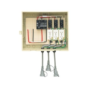 未来工業 【14-33CBL】ベージュ 屋外電力用仮設ボックス (漏電しゃ断器・分岐ブレーカ・コンセント内蔵) 30mA 341×435×187 防水コンセ