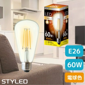 LED電球 クリア電球 E26口金 60W相当 ・810ルーメン・全方向タイプ・電球色 ST64形 フィラメント クリア 電球タイプ STYLED（スタイルド