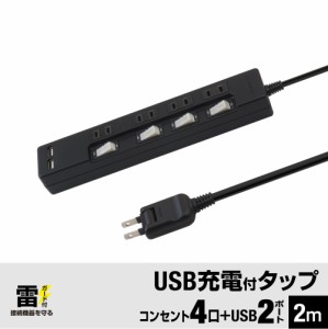 【送料無料】STYLED USB充電付電源タップ コンセント×4口 USB×2ポート 合計2.4A 電源コード2m 18ヵ月保証 雷ガード 個別スイッチ スイ