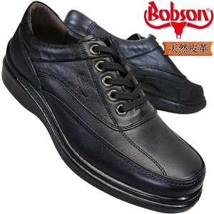 ボブソン B5203 黒 メンズ カジュアルシューズ ウォーキングシューズ レザースニーカー 革靴 紐靴 ゆったり 本革 ブラック Bobson 4E eee
