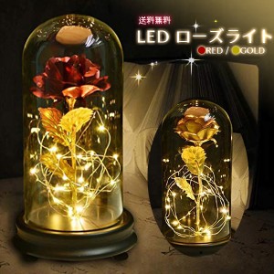 【宅配便送料無料】LED ローズライト（レッド/ゴールド）飾り ランプ バラ ギフト プレゼント 贈り物 ガラスドーム 電池 赤 金 薔薇 マジ