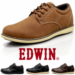 靴 メンズ スニーカー 防水 カジュアルシューズ ビジネス ウォーキングシューズ 紐靴 紳士靴 黒 茶 EDWIN エドウィン edm456