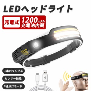 ヘッドライト LED 1200mAhバッテリー 8種点灯モード 700ルーメン 230°広角照明 SOS点滅 IPX4防水 センサー機能付 USBケーブル付き 軽量 