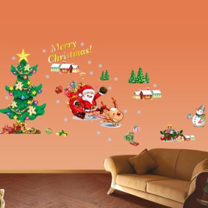 ウォールステッカー サンタさんとクリスマスツリー　飾り 壁紙 サンタクロース 雰囲気 店舗 子供部屋 リビング 幼稚園壁飾りに AY17