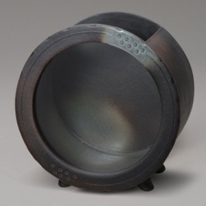 めだか鉢 陶器の水槽 陶器水槽 信楽焼の黒釉丸水槽（大）