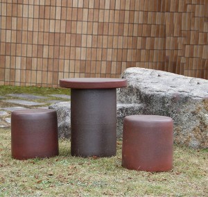 信楽焼 15号 テーブルセット 庭園 ベランダ用 陶器テーブル 陶器イス 陶器ガーデンテーブルセット