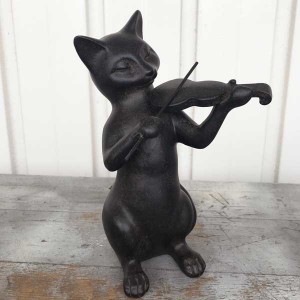 Rust Cat バイオリン violin ネコ置物 ねこグッズ 猫雑貨 ギフト 黒 ブラック Black