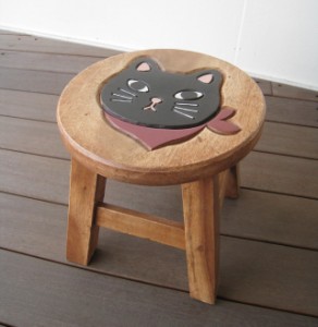スカーフネコ黒 スツール キッズチェア 木製 子供用椅子 かわいい プレゼント