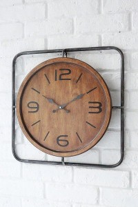 インダストリアル・クロック 壁掛け時計 時計 ウッド 木目 シンプル クール かっこいい アンティーク プレゼント