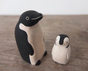 親子 ペンギン ぺんぎん  Penguin インテリア 置物 木彫り 木製 動物雑貨