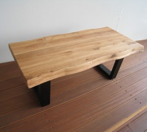 センターテーブル 110幅 オーク無垢 一枚板風 黒脚 オーク カフェテーブル おしゃれ かっこいい家具