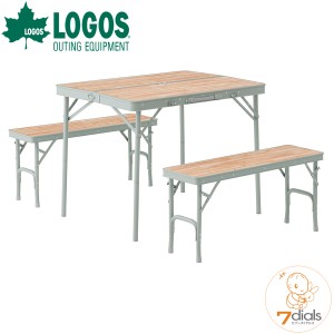 LOGOS/ロゴス LOGOS Life ベンチテーブルセット4 家族4人で使える折れ脚テーブルとベンチシート2台のセット  高さ2段階 ハイポジション、