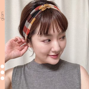 タータンチェック ヘアバンド ねじれ ヘアアクセサリー イエロー グリーン ブラック レッド 夏 ビーチ 小物 レディース 雑貨 まとめ髪 女