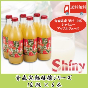 送料無料　青森りんごジュース ストレート シャイニーアップルジュース 青森完熟林檎 1L瓶×6本