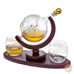 Godinger ウイスキー 地球儀 デキャンタ— 850ml グラス2個 セット お酒 バーボン ウォッカ