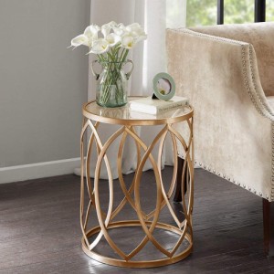Madison Park Metal Eyelet Accent Table Arlo Gold Glass マディソンパーク ガラステーブルアメリカ輸入家具　アメリカ輸入雑貨