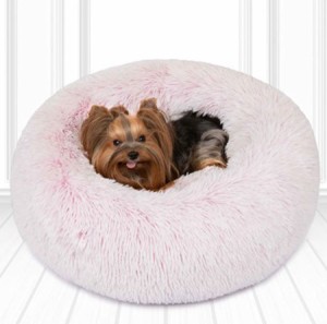 ペット用ベッド 小型犬 猫 ドーナツ型 直径58.4cm Pink