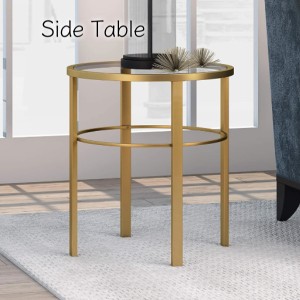サイドテーブル ミニマルデザイン ガラストップ 円形 GOLD