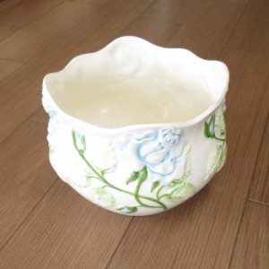 鉢カバー(プランターカバー) 陶器製 ブルーローズ M(直径23cm×高さ17cm) ポルトガル製の輸入 おしゃれな鉢カバー 