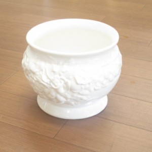 鉢カバー(プランターカバー) 陶器製 『ローズ L ホワイト』 径21×高さ17cm ポルトガル製の輸入 おしゃれな鉢カバー