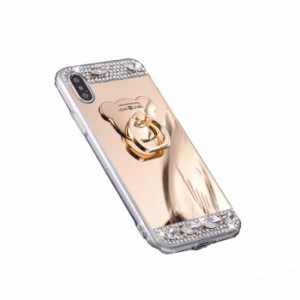 iPhone13 Pro (6.1inch) 背面タイプ ケース カバー カバー キラキラ ラインストーン ホールドリング付き リングスタンド くま ベア ビジ