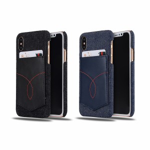 【処分特価】 iPhone X / XS 対応 ケース スマホケース カバー カード収納可能 ハードケース 背面ケース シンプル スマート デニム ポケ