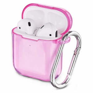 AirPods 1/2 対応 ケース カバー アクセサリ 分離式 上下分離タイプ 耐衝撃性 防水 落下防止 ワイヤレス充電 TPU素材 カラビナ付き ソフ