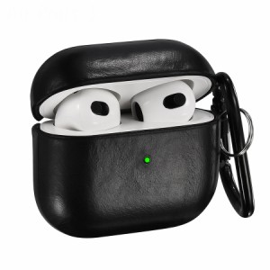 Air Pods 3 対応 ケース カバー レザー  耐衝撃性 落下防止 ワイヤレス充電 カラビナ付き LEDライト穴 無地 シンプル スタイリッシュ ス