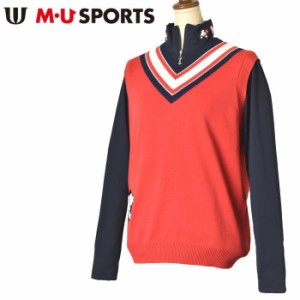 50％OFFセール！MUスポーツ M・U SPORTS ゴルフ 2023秋冬新作 レディース Vネックニットベスト 服 ゴルフウェア