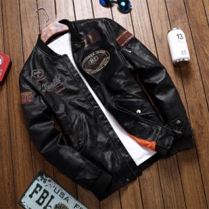 レザージャケット メンズ ライダースジャケット バイク用 刺繍 革ジャン 大きいサイズあり お洒落 アウター ブルゾン シングル 3色