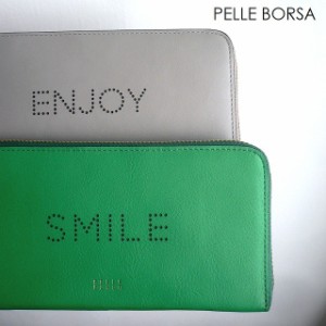 ノベルティ  PELLE BORSA ペレボルサ 長財布 メッセージ ロゴ ラウンドファスナー ウォレット 4864 Playful Goods トープ/グレー/グリー