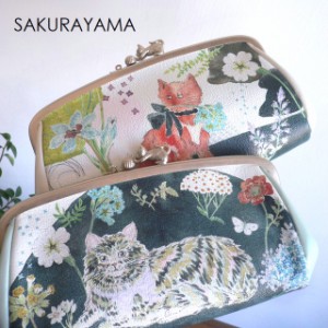 ノベルティ SAKURAYAMA サクラヤマ レザー 長財布 がま口 W132 猫/ねこ/ネコ 