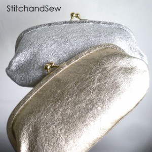 ノベルティ StitchandSew ステッチアンドソー 財布 金銀箔 レザー がま口 長財布 CLW200 ゴールド/シルバー