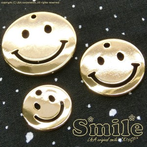 【2個】Gold Smile 12mm 人気のスマイルニコちゃんパーツ 見るだけでにこちゃん笑顔になれるhappyモチーフ