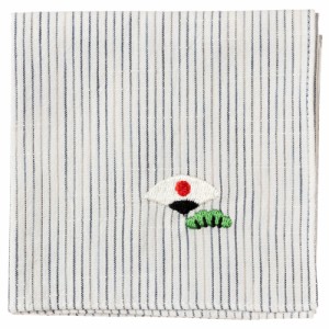 和のたしなみハンカチ　扇子（ピンストライプ白）　刺繍入りガーゼハンカチ　スーベニール　Japanese pattern embroidered gauze handker