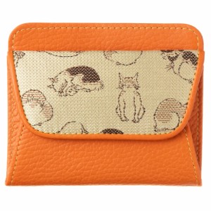 京都 あらいそ　ねこ尽くしコインケース　淡黄×オレンジ　西陣織名物裂　Kyoto nishijin, Coin purse