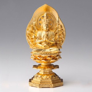 仏像・八体仏　高岡鋳物　千手観音菩薩（金箔） 15cm (BZ-001-AGH) 子年生まれのお守本尊　インテリア鋳造仏　Casting Buddha statue Tak