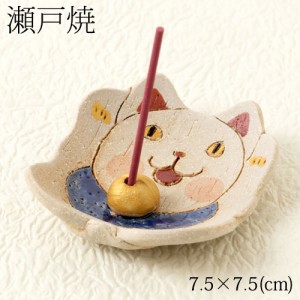 瀬戸焼　民芸香立て　招猫 (K6209)　愛知県の工芸品　Seto-yaki Incense stand, Aichi craft