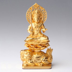 仏像・八体仏　高岡鋳物　文殊菩薩（金箔） 15cm (BZ-003-AGH) 卯年生まれのお守本尊　インテリア鋳造仏　Casting Buddha statue Takaoka