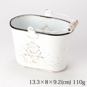 ミニバケツ　白　アンティーク仕上げ　Mini bucket, Antique style