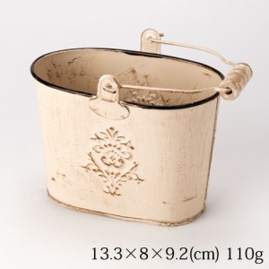 ミニバケツ　ベージュ　アンティーク仕上げ　Mini bucket, Antique style