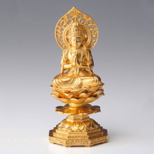 仏像・八体仏　高岡鋳物　勢至菩薩（金箔） 15cm (BZ-005-AGH) 午年生まれのお守本尊　インテリア鋳造仏　Casting Buddha statue Takaoka