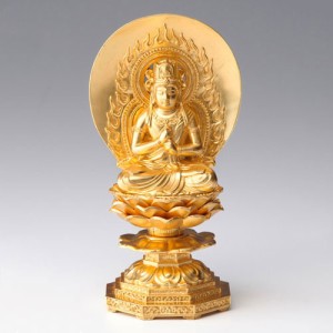仏像・八体仏　高岡鋳物　大日如来（金箔） 15cm (BZ-006-AGH) 未・申年生まれのお守本尊　インテリア鋳造仏　Casting Buddha statue Tak