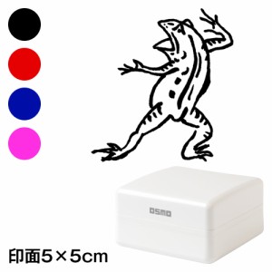 相撲かえる　鳥獣戯画スタンプ浸透印　印面5×5cmサイズ (5050)　Self-inking stamp, Choju-giga