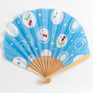 てぬぐいシェル扇子　金魚　スーベニール　Tenugui Folding fan made of cloth　※在庫限り