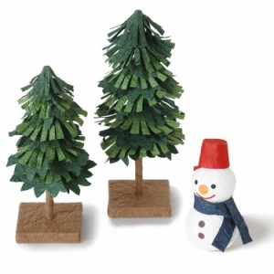 めでたや遊び　もみの木と雪だるま　クリスマス　冬の和紙置き飾り・インテリア　ミニチュア　めでたや
