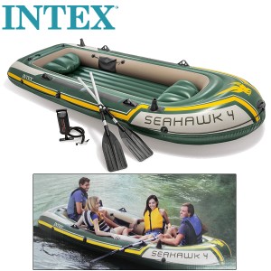 【即納在庫あり】インテックス 4人乗り ゴムボート Seahawk4 シーホーク4 オール ポンプ クッション付き【新品】intex boat set アウトド