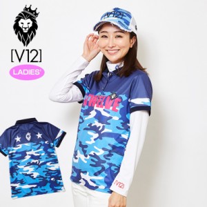 V12 ゴルフ ヴィ・トゥエルヴ レディース HALF CAMO 半袖ポロシャツ V121910-CT19 78/Navy【新品】9SS1 春夏 ゴルフウェア レディス トッ